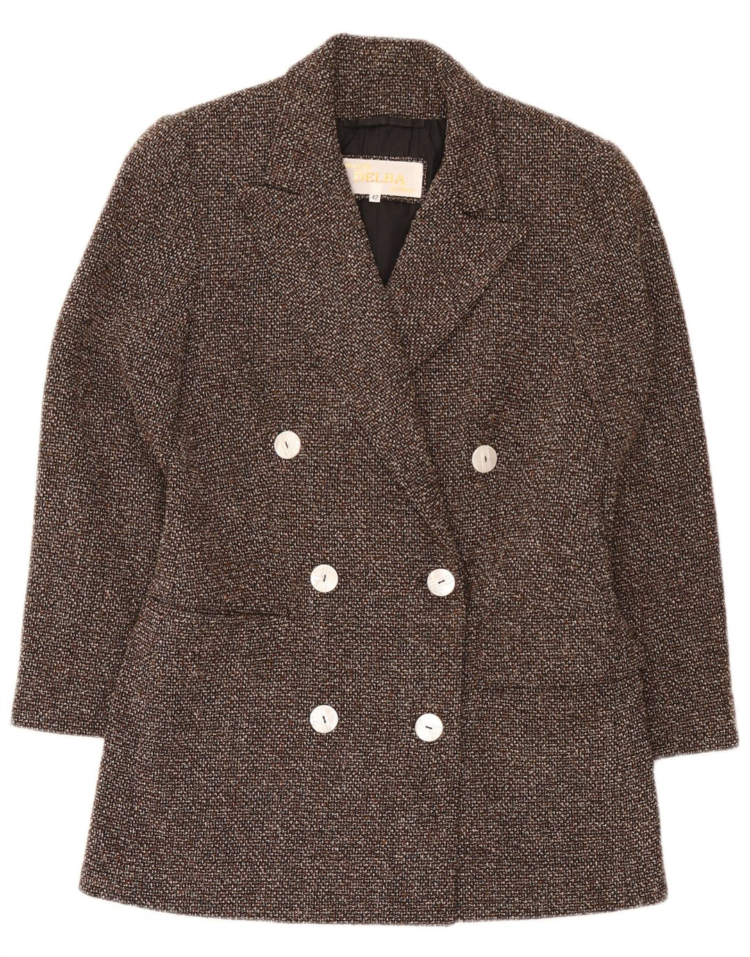 Delba Chaqueta tipo blazer con doble botonadura para mujer EU 42 Large Lana moteada marrón