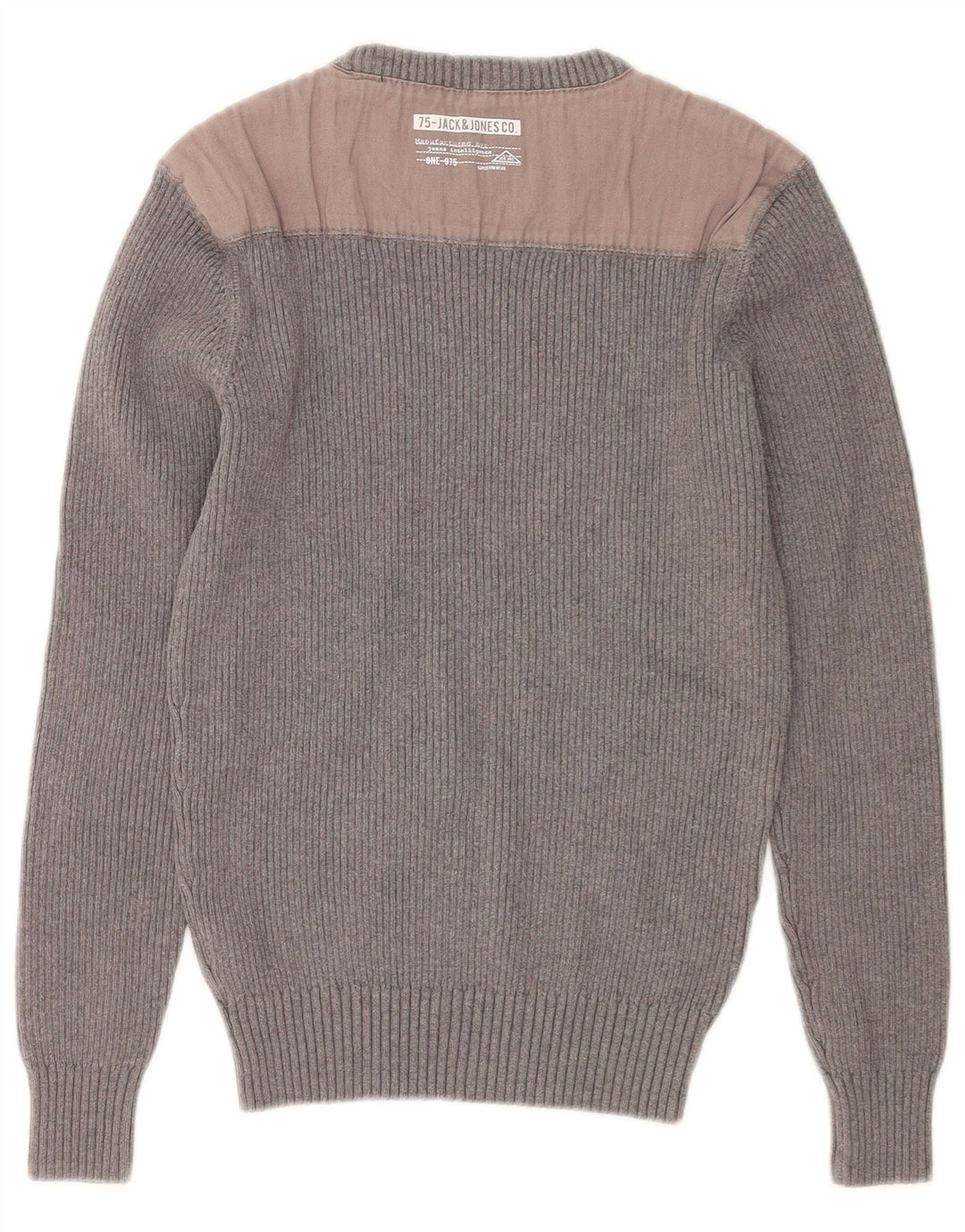 Jack & Jones Mens Crew Neck Jumper Sweater Medium Grey Colourblock Cotton