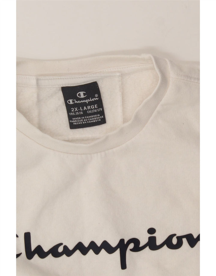 CHAMPION Boys Graphic Sweatshirt Jumper 15-16 Years 2XL White Vintage Champion and Second-Hand Champion from Messina Hembry 