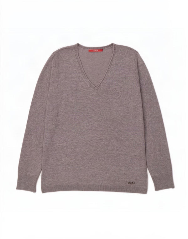 Liu Jo Damen-Pullover mit V-Ausschnitt, UK 14, Größe L, graue Viskose