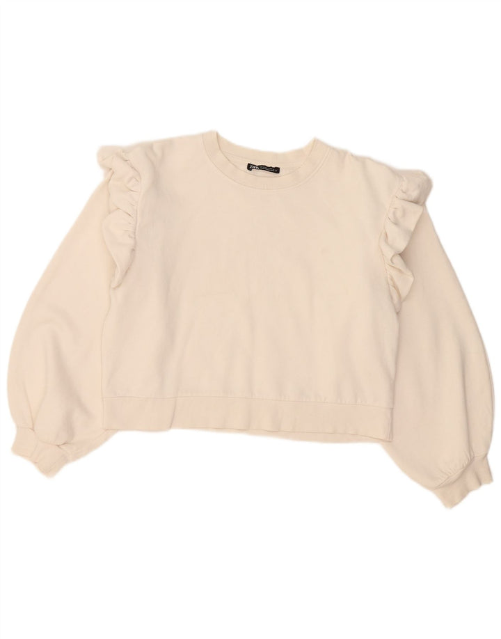Zara Womens Crop Oversized Sweatshirt Jumper UK 10 Small White Cotton