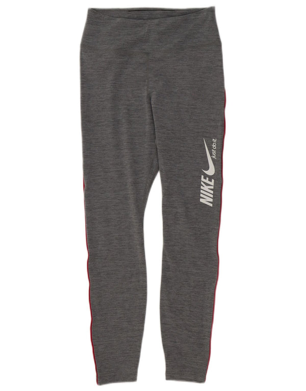 Nike Womens Dri Fit Graphic Leggings UK 10 Small Grey Polyester
