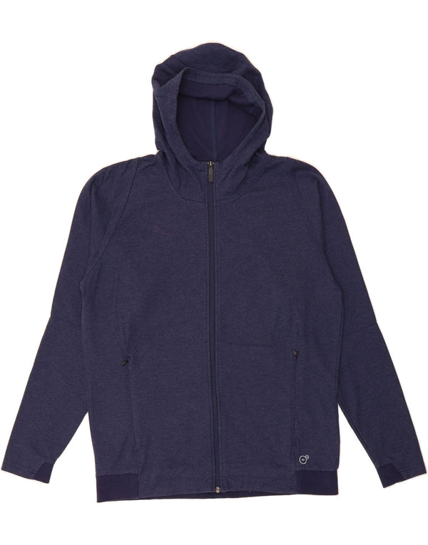 PUMA Felpa con cappuccio e zip da uomo di grandi dimensioni in cotone blu navy