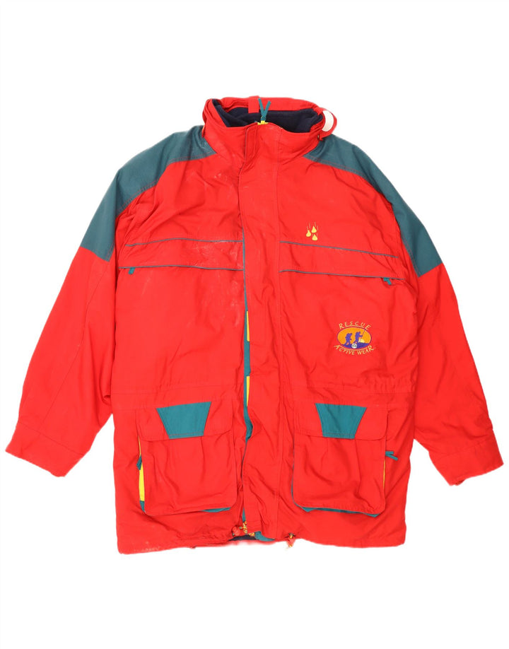 Vintage Mens Hooded Ski Jacket UK 42 XL Red Colourblock Polyester