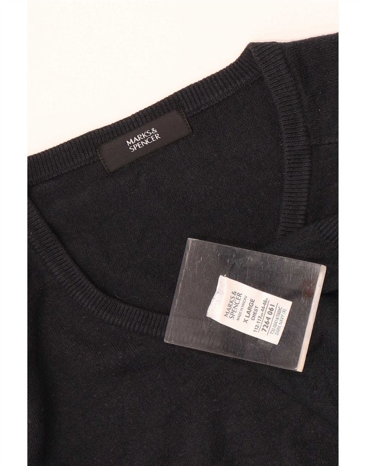 Marks & Spencer Mens V-Neck Jumper Sweater XL Navy Blue Acrylic