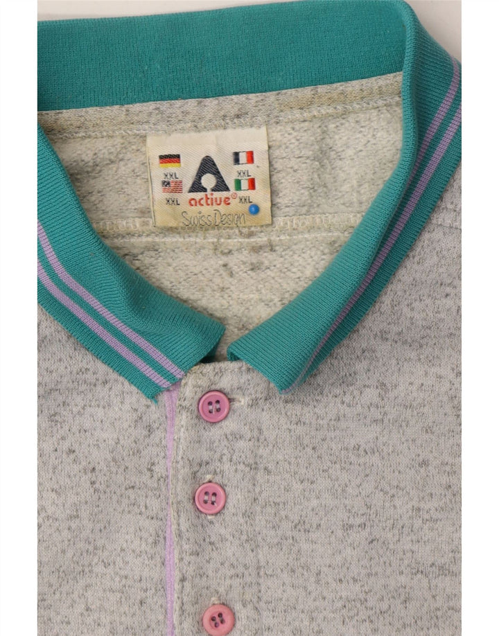 ACTIVE Mens Polo Neck Jumper Sweater 2XL Grey Vintage Active and Second-Hand Active from Messina Hembry 