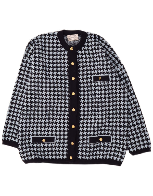 Maglieria Cardigan Femme Pull UK 16 Large Bleu Marine Pied-de-Poule Laine