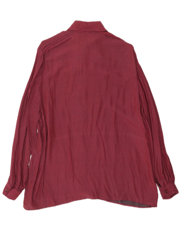 Vintage Womens Front Tie Shirt UK 16 Large Burgundy Pinstripe