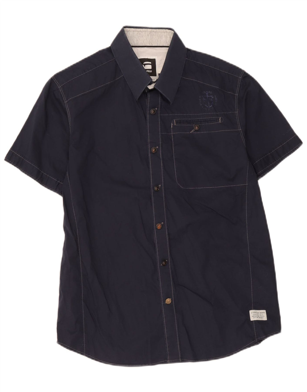 G-Star Mens Short Sleeve Shirt Large Navy Blue Cotton