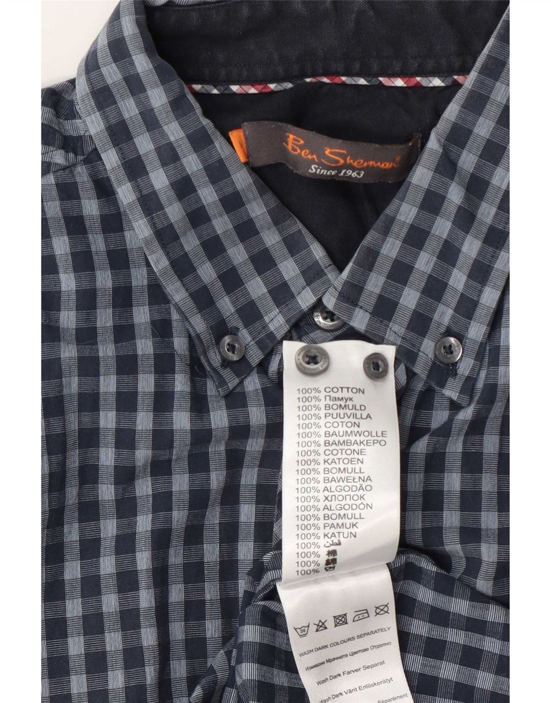 Ben Sherman Herrenhemd, groß, marineblau, Gingham-Baumwolle