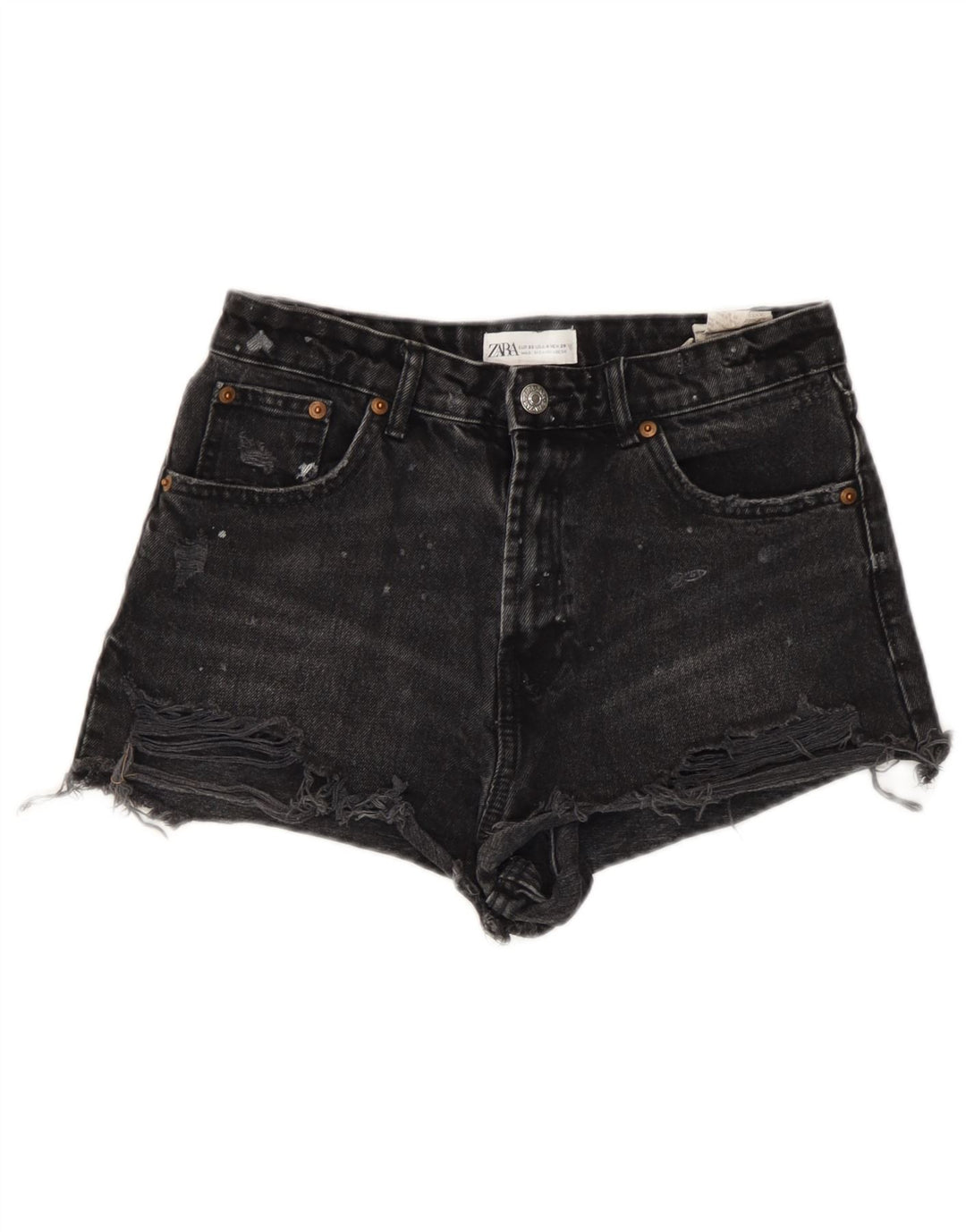 Zara Womens Distressed Denim Shorts EU 36 XS W26 Sort