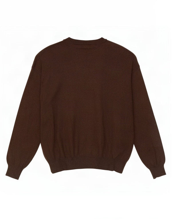 Massimo Dutti Mens V-Neck Jumper Sweater XL Brown Argyle/Diamond Cotton