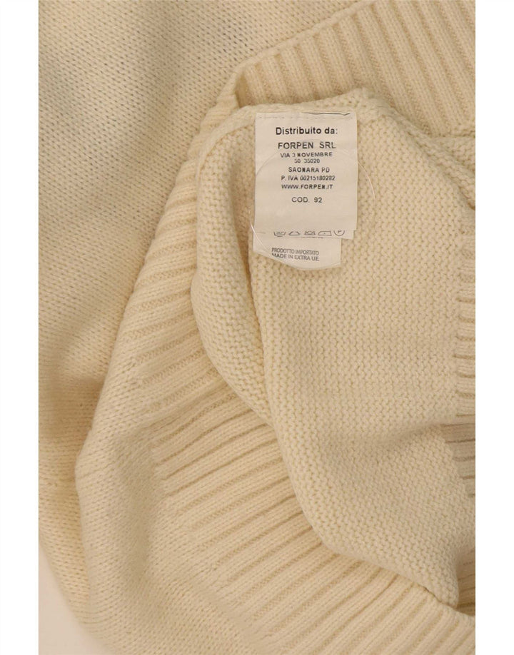 vintage Mens Crew Neck Jumper Pull Moyen Blanc Fair Isle Acrylique
