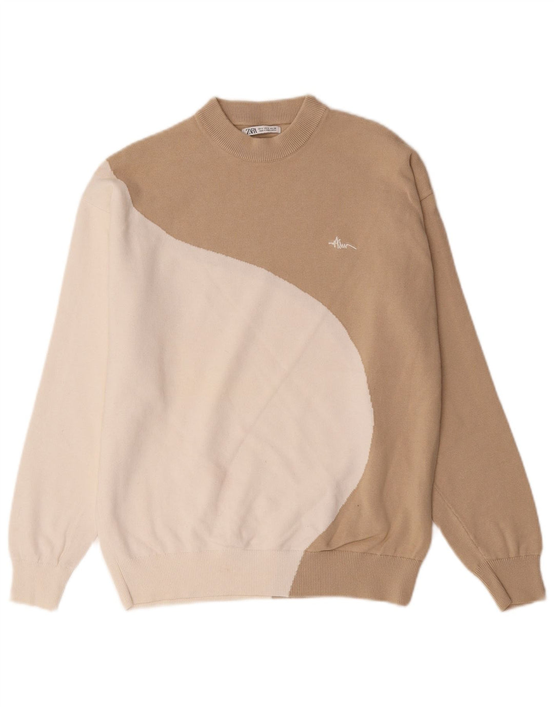 Zara Womens Oversized Sweatshirt Jumper UK 10 Small Beige Colourblock