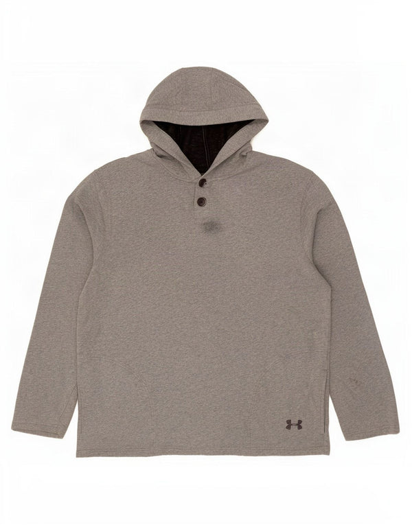 Under Armour Mens Loose Fit Button Neck Hoodie Jumper 2XL Grey Flecked