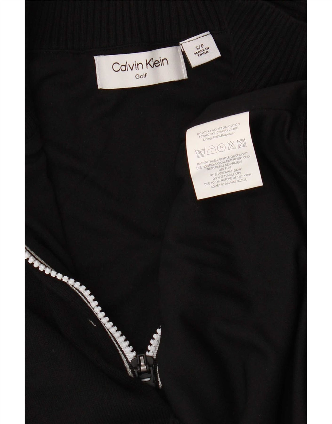 Calvin Klein Mens Zip Neck Jumper Sweater Small Black Cotton