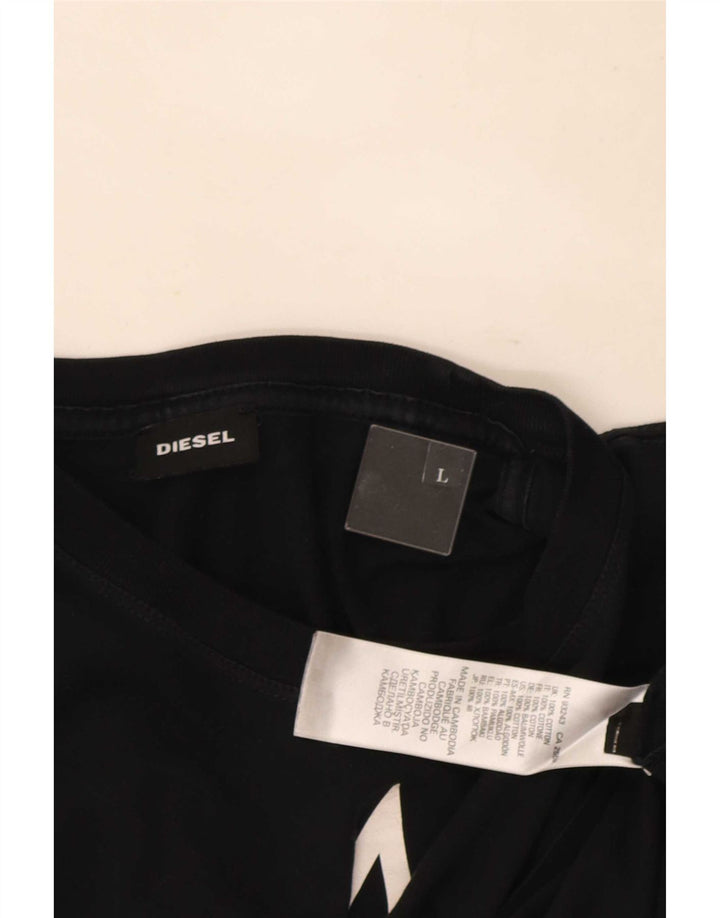 Diesel Mens Graphic T-Shirt Top Large Black Cotton