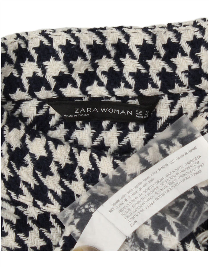 Женский джемпер с воротником на пуговицах Zara UK 14, средний темно-синий с узором «гусиные лапки»