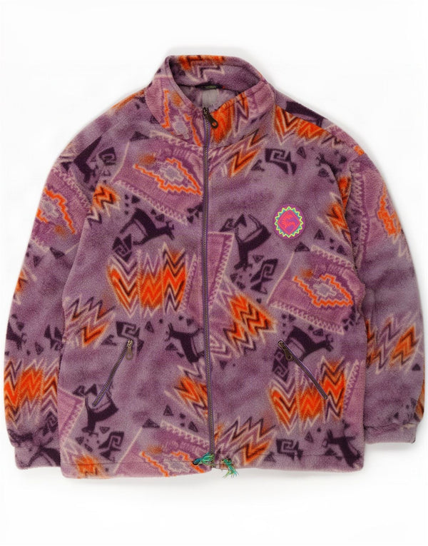 Santostefano Womens Oversized Fleece Jacket UK 16 Large Purple Geometric