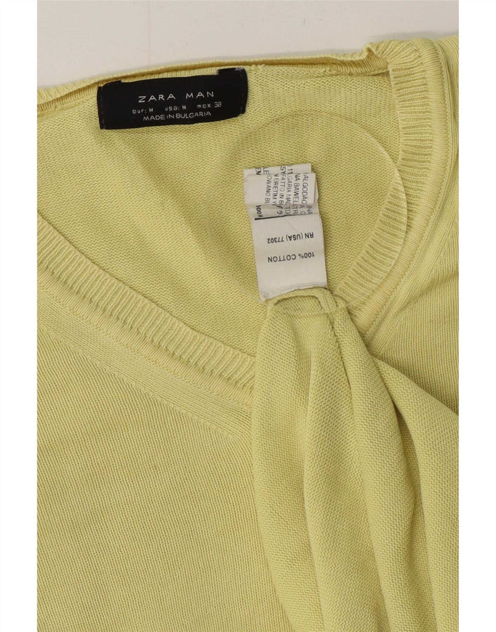Zara Herren-Pullover mit V-Ausschnitt aus mittelgelber Baumwolle