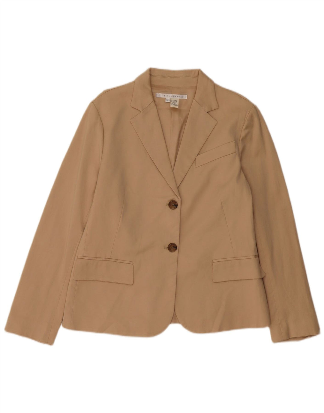 ZARA Dame 2-knaps blazerjakke EU 42 Stor beige bomuld