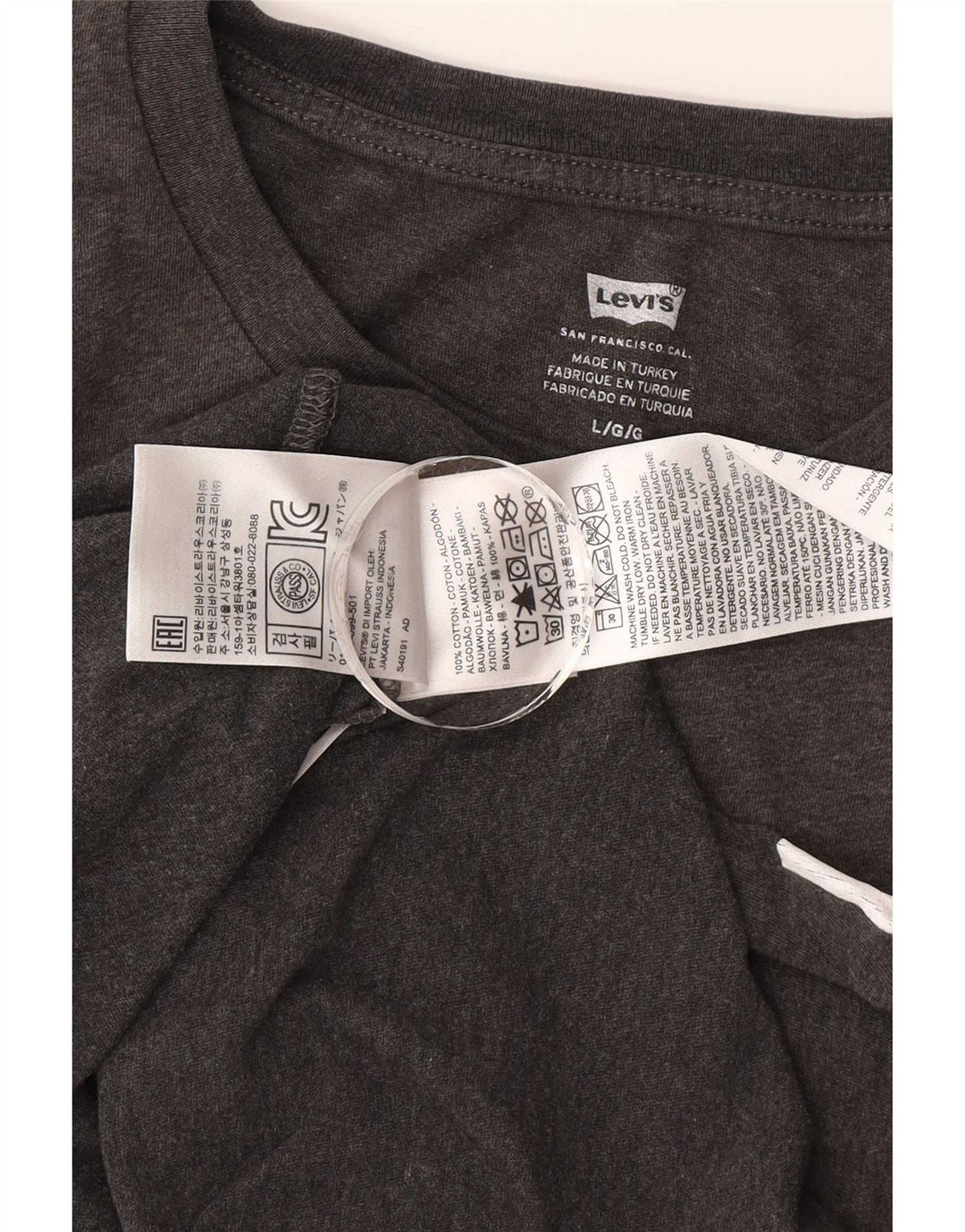 Levi's Mens Graphic T-Shirt Top Large Grey Colourblock Cotton