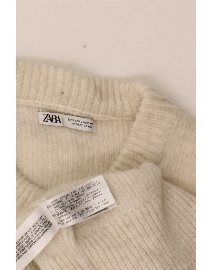 Zara Mens Crew Neck Jumper Sweater Large Off White Acrylic
