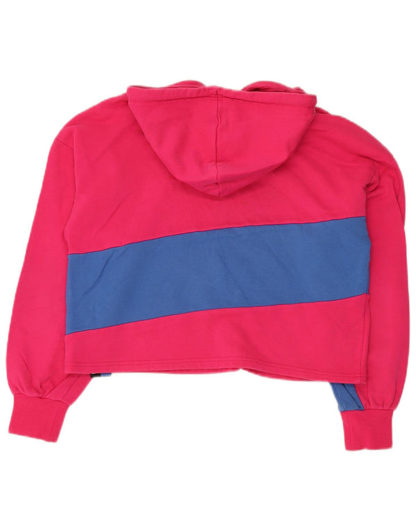 Puma Womens Oversized Crop Hoodie Jumper UK 6 XS Pink Colourblock Cotton