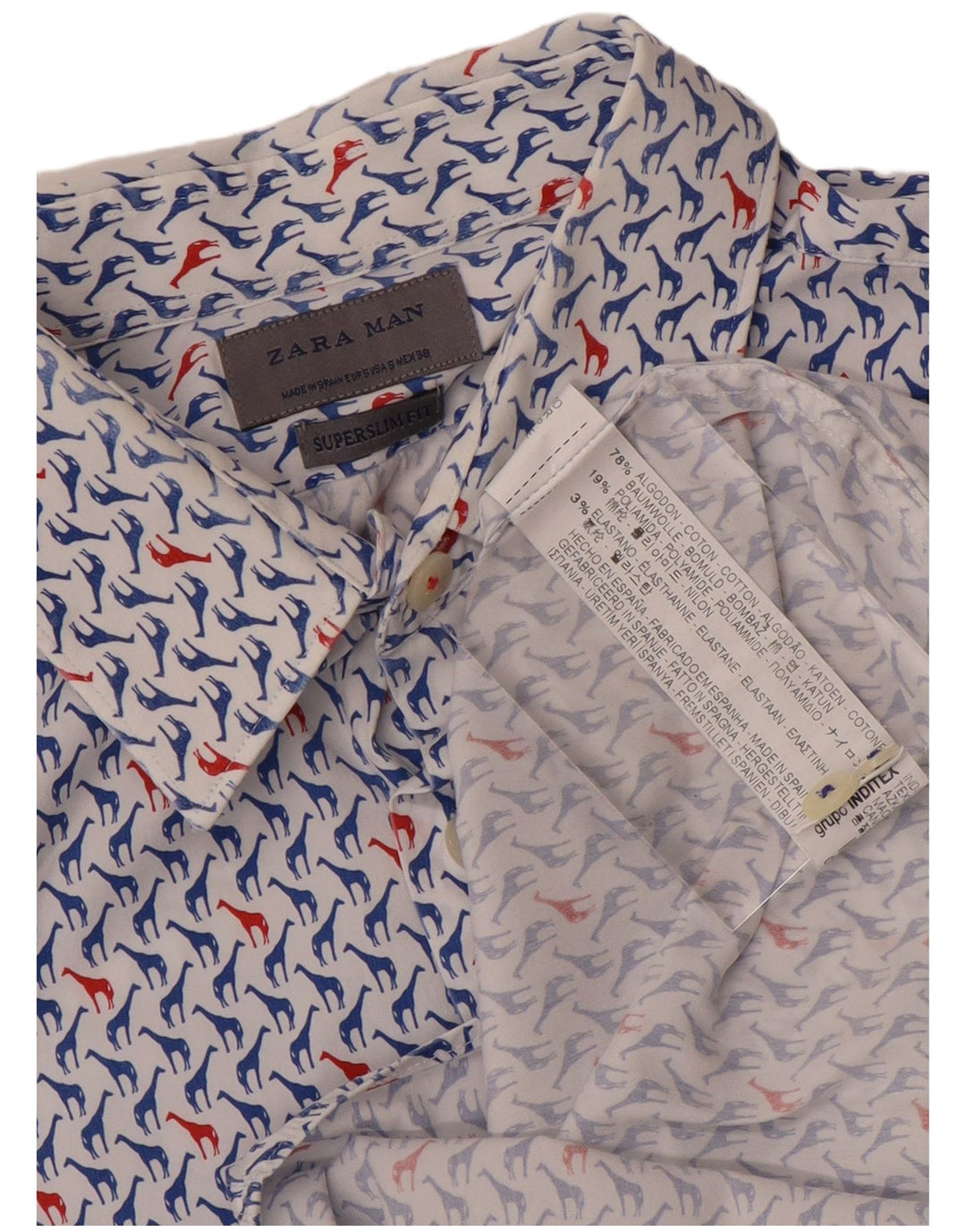 ZARA Mens Slim Fit Shirt Small Multicoloured Animal Print