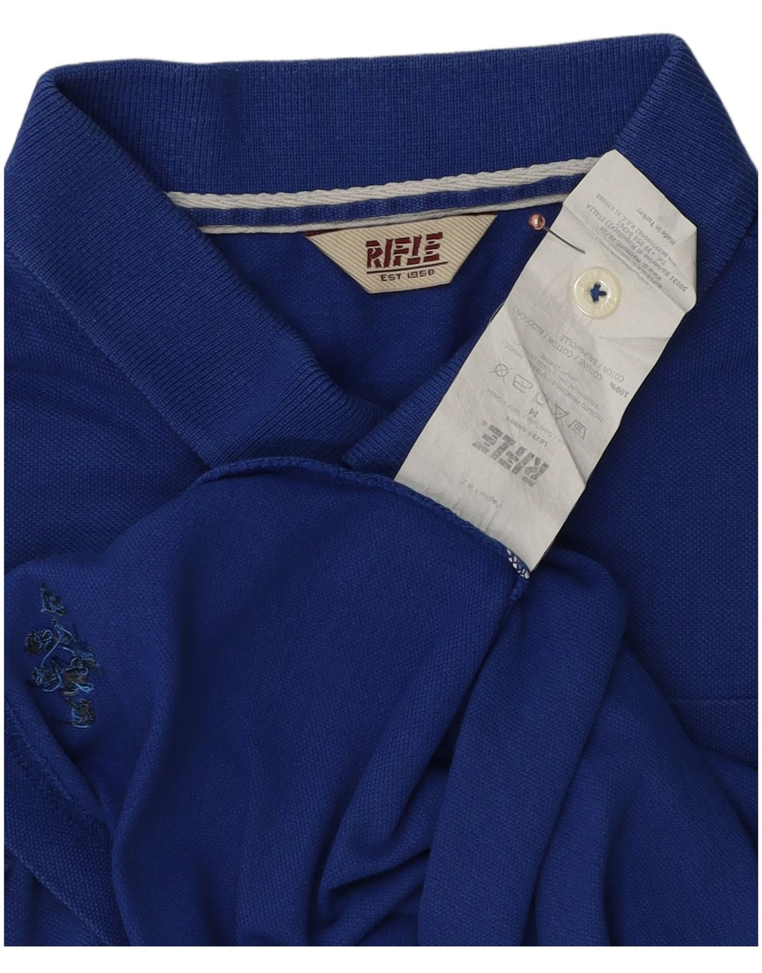 Rifle Mens Polo Shirt Medium Blue Cotton