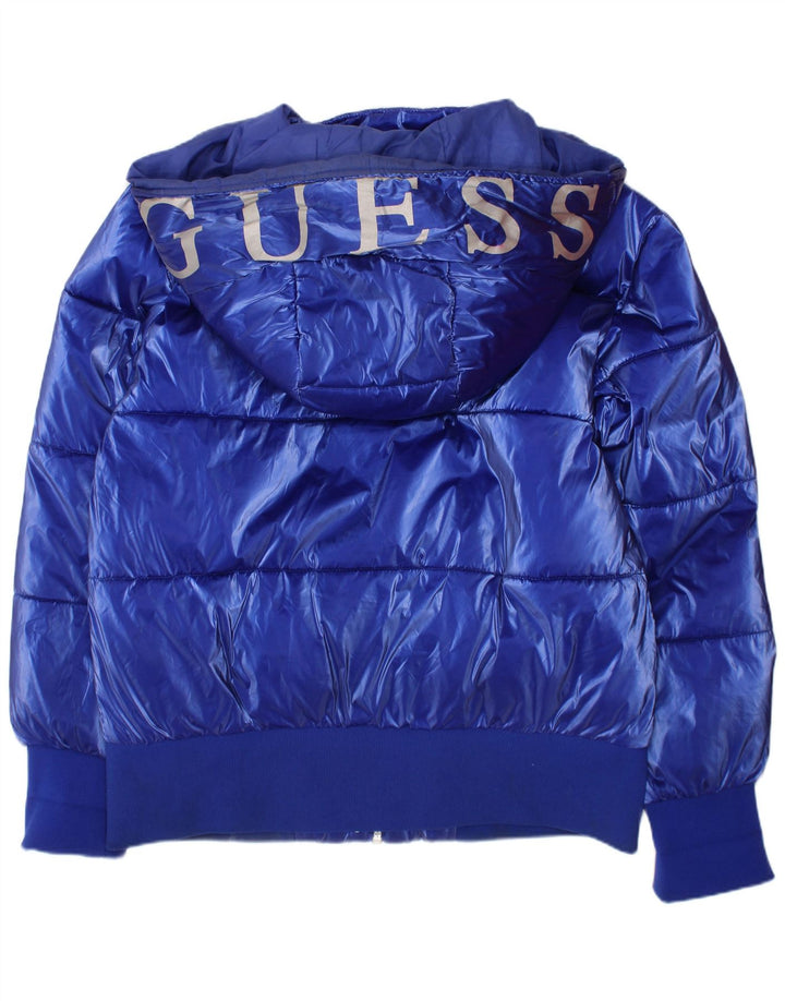 Guess Girls Graphic Hooded Padded Jacket 9-10 Years Blue Polyester