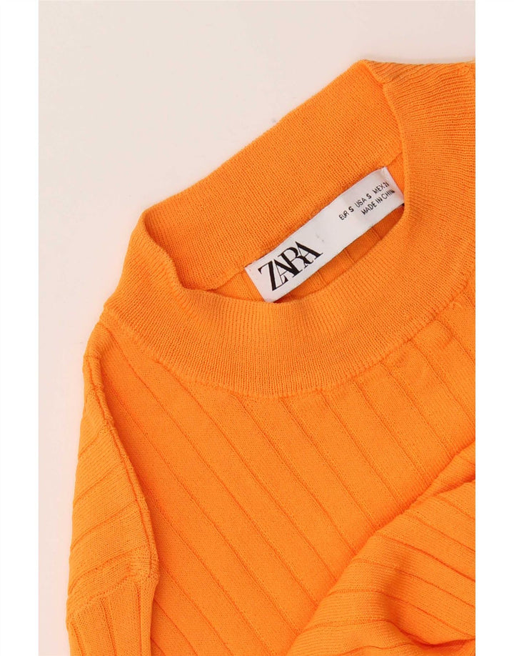 Zara Womens Crop Top Long Sleeve UK 8 Small Orange
