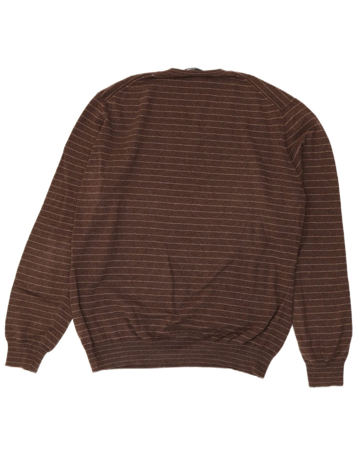 Massimo Dutti Mens V-Neck Jumper Sweater XL Brown Striped