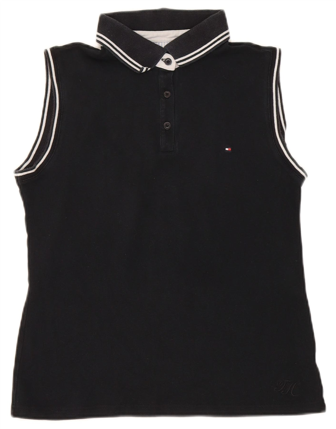 Tommy Hilfiger Womens Sleeveless Polo Shirt EU 40 Medium Black