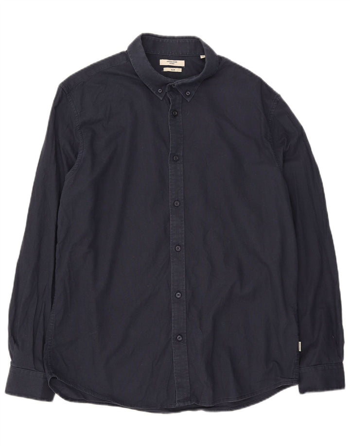 Jack & Jones Mens Slim Shirt XL Navy Blue Cotton