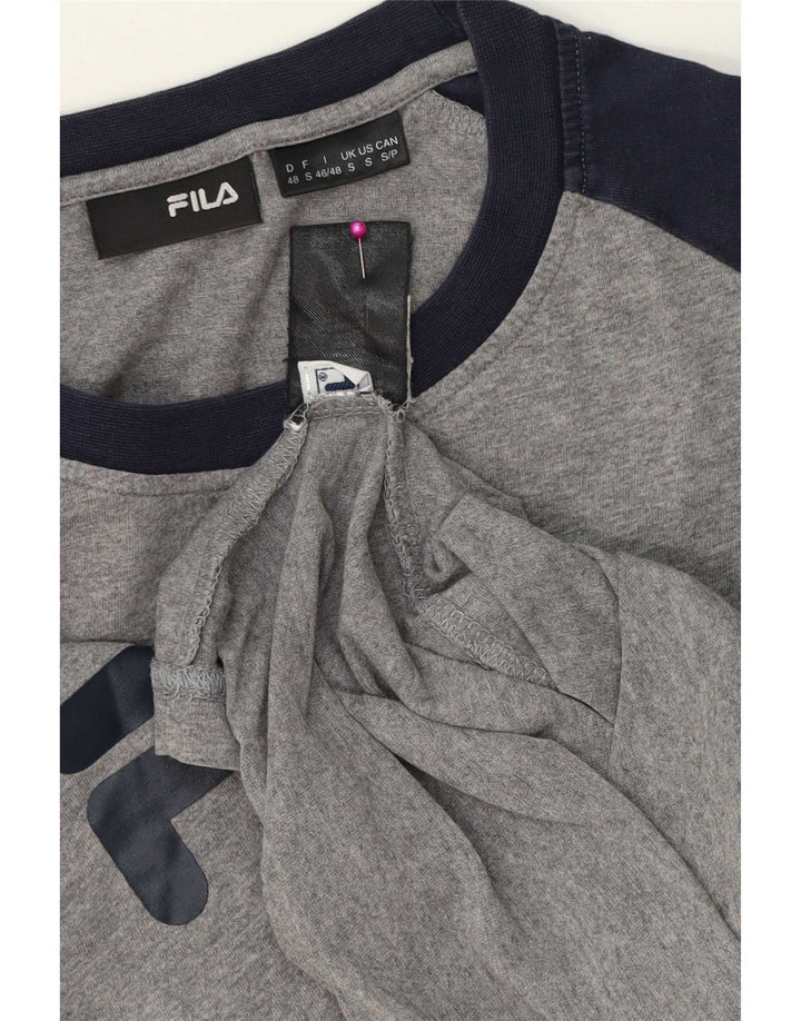 Fila Mens Graphic Top Long Sleeve Small Grey Colourblock Cotton