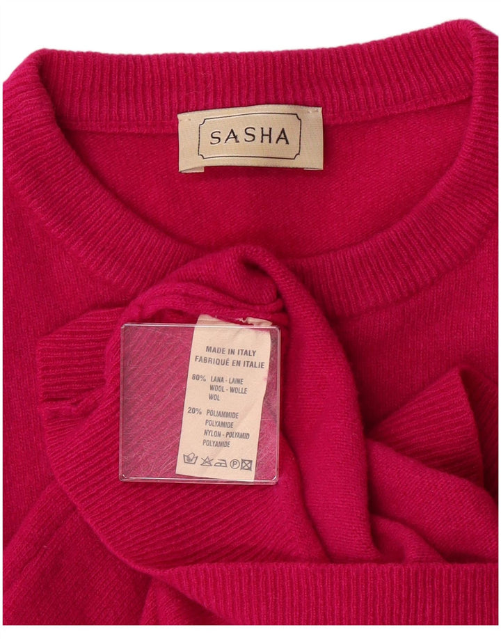 SASHA Womens Crew Neck Jumper Sweater UK 14 Large Pink Wool