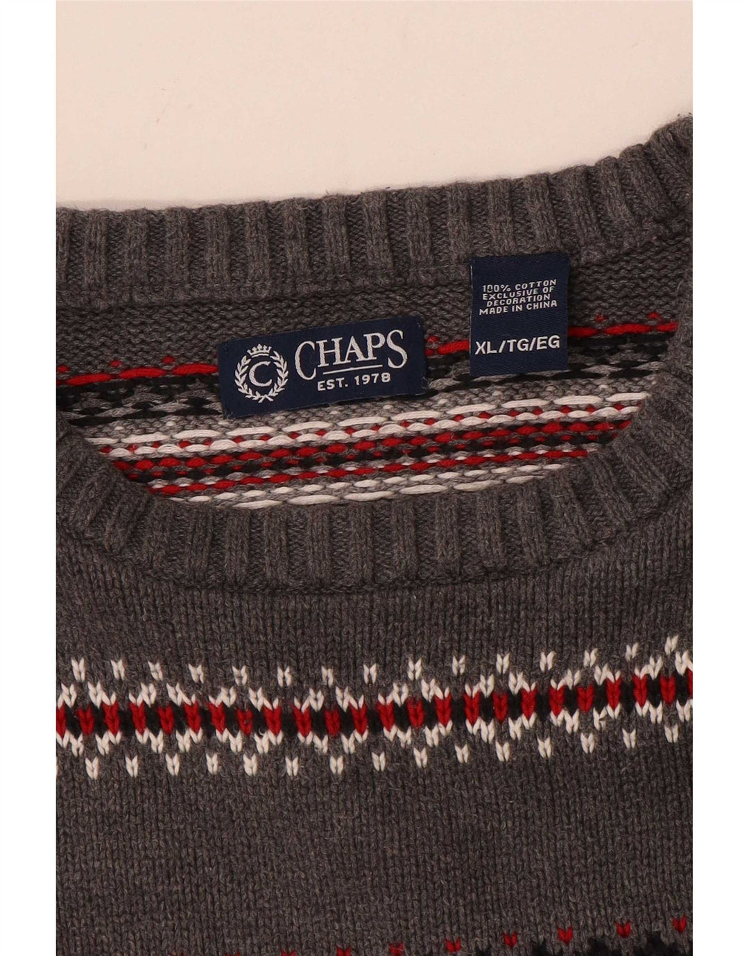 Chaps Mens Crew Neck Jumper Sweater XL Grey Striped Cotton