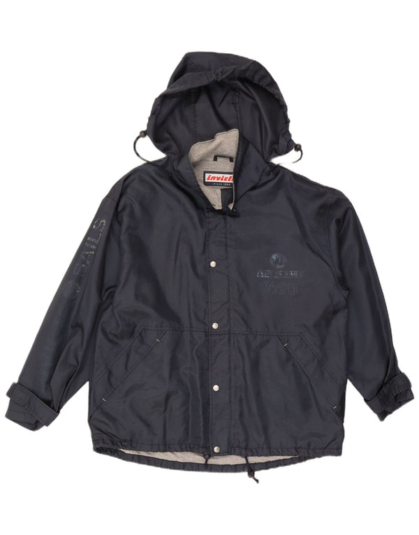 Invicta Mens Loose Fit Graphic Hooded Rain Jacket UK 38 Medium Navy Blue
