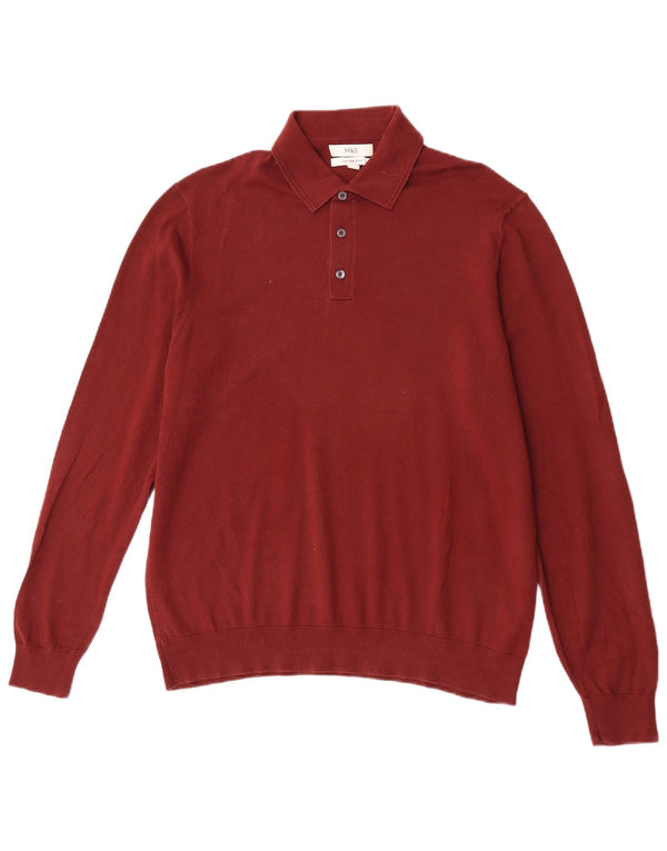 Marks & Spencer Mens Polo Neck Jumper Sweater Large Burgundy Cotton