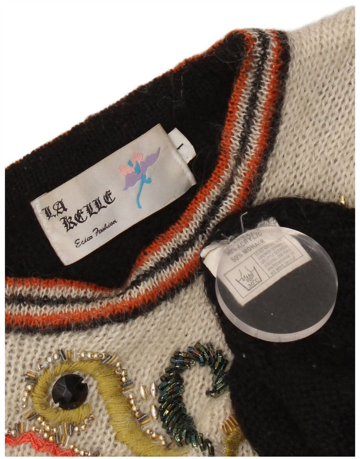 Vintage Womens Crew Neck Jumper Sweater UK 14 Medium Black Geometric