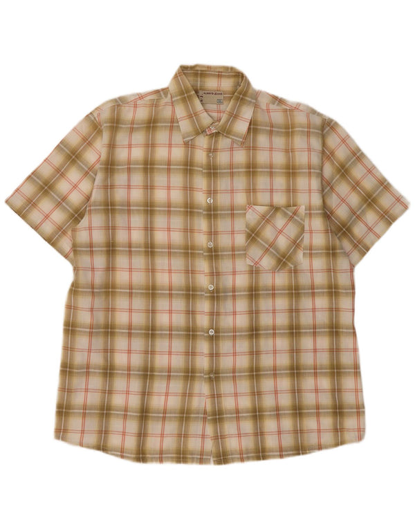 Vintage Mens Short Sleeve Shirt 2XL Beige Check