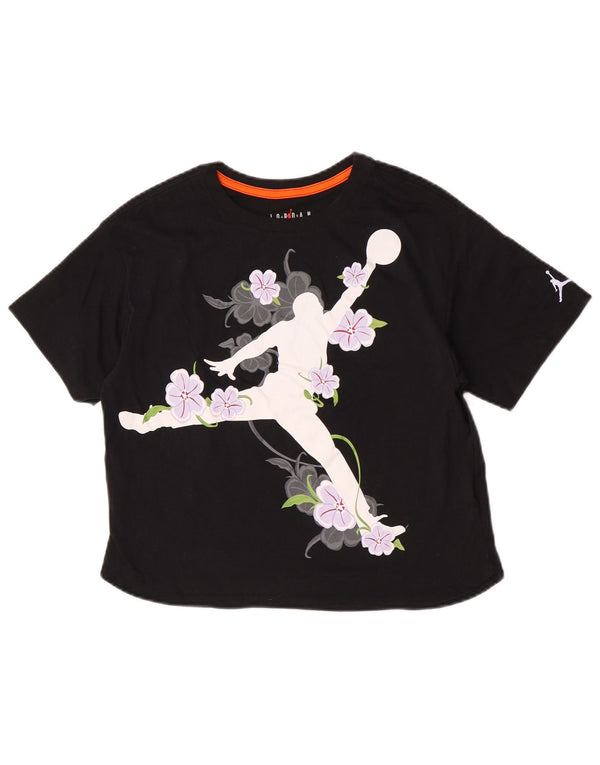 Koszulka Jordan Dziewczęca z grafiką Top 13-14 lat XL Czarna bawełniana w kwiaty