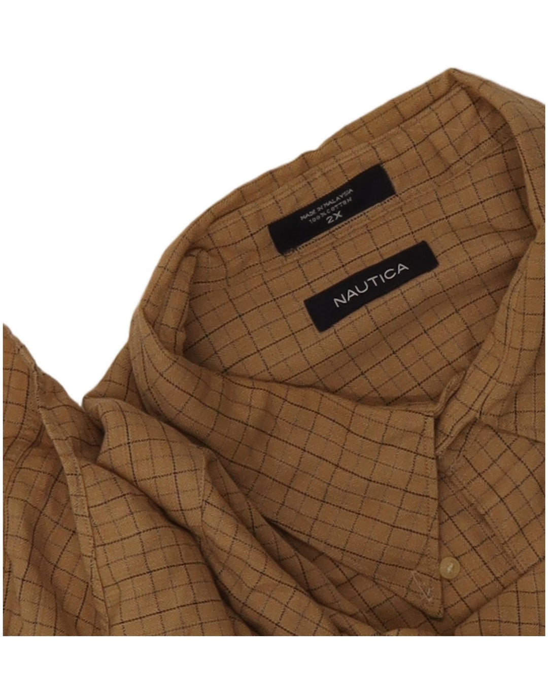 Nautica Mens Flannel Shirt 2XL Beige Check Cotton