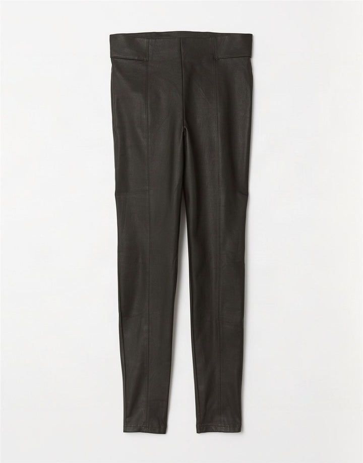 Marks & Spencer Damskie legginsy ze sztucznej skóry UK 12, średni, khaki, poliester