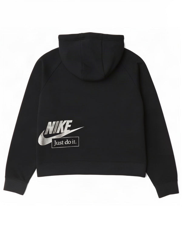 Nike Womens Oversized Crop Graphic Zip Hoodie Pullover UK 6 XS Grau Baumwolle