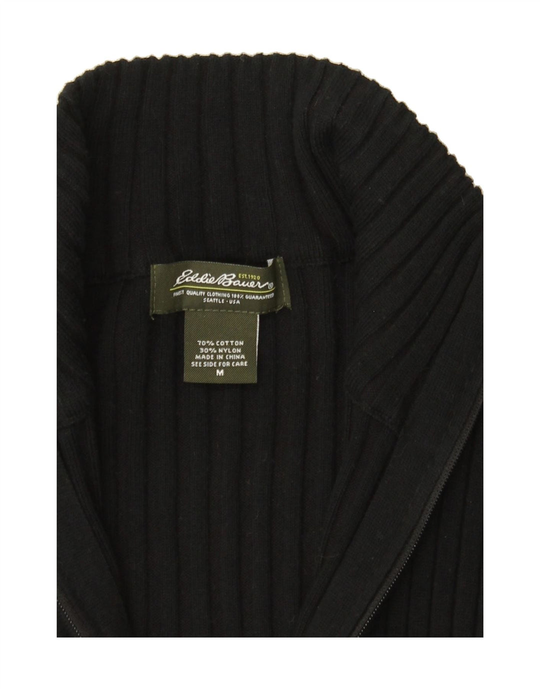 EDDIE BAUER Womens Zip Neck Jumper Sweater UK 12 Medium Black Cotton Vintage Eddie Bauer and Second-Hand Eddie Bauer from Messina Hembry 