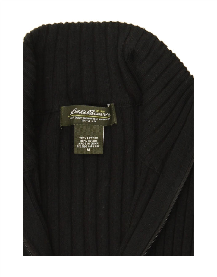 EDDIE BAUER Womens Zip Neck Jumper Sweater UK 12 Medium Black Cotton Vintage Eddie Bauer and Second-Hand Eddie Bauer from Messina Hembry 