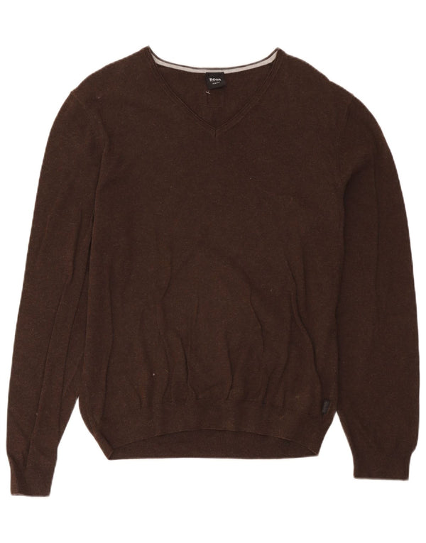Hugo Boss Maglione da uomo slim fit con scollo a V grande cotone marrone