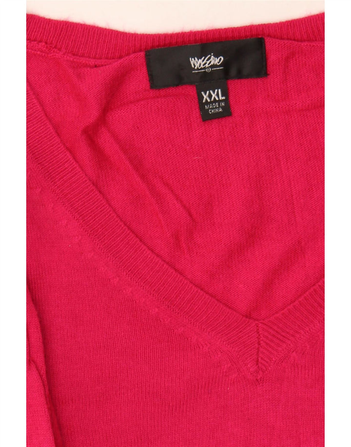 MOSSIMO Womens V-Neck Jumper Sweater UK 20 2XL Pink Nylon Vintage Mossimo and Second-Hand Mossimo from Messina Hembry 